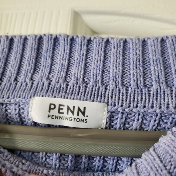 Penn Cable Knit Fishermen Cotton Pastel Lavender Spring Pointelle Sweater 1X - Picture 7 of 8